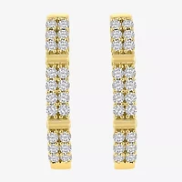 (H-I / I1) Womens 1 CT. T.W. Lab Grown White Diamond 10K Gold 25.6mm Hoop Earrings