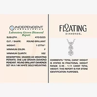 Floating Diamonds (F / Vs2) Womens 1 CT. T.W. Lab Grown White Diamond 14K White Gold Round 18 Inch Pendant Necklace