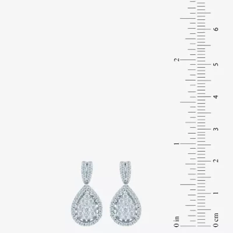 Diamond Blossom (H-I / I1) Womens 1 CT. T.W. Lab Grown White Diamond 10K White Gold Pear Drop Earrings