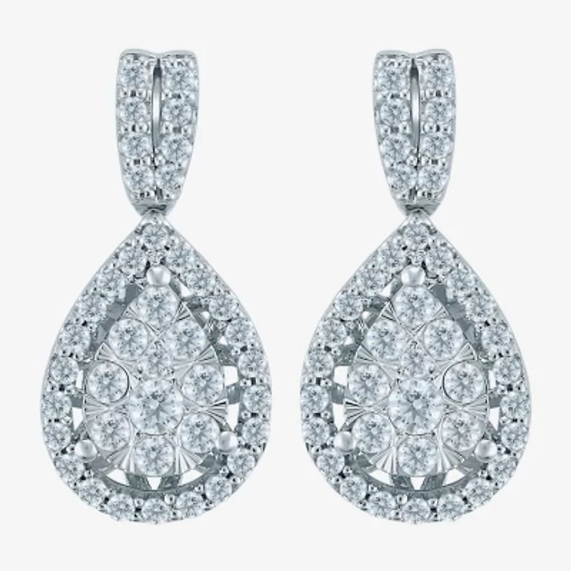 Diamond Blossom (H-I / I1) Womens 1 CT. T.W. Lab Grown White Diamond 10K White Gold Pear Drop Earrings