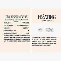 Floating Diamonds (F / Vs2) 2 CT. T.W. Lab Grown White Diamond 14K White Gold 6.7mm Round Stud Earrings