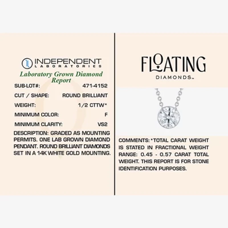 Floating Diamonds (F / Vs2) Womens CT. T.W. Lab Grown White Diamond 14K White Gold Round 18 Inch Pendant Necklace