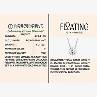 Floating Diamonds (F / Vs2) Womens 1 CT. T.W. Lab Grown White Diamond 14K Gold Round 18 Inch Pendant Necklace