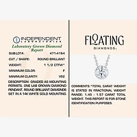 Floating Diamonds (F / Vs2) Womens 1 1/2 CT. T.W. Lab Grown White Diamond 14K White Gold Round 18 Inch Pendant Necklace