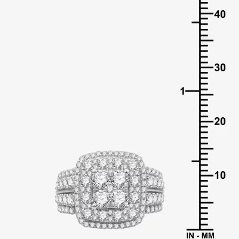 Womens 2 CT. T.W. Natural White Diamond 10K Gold Cushion Engagement Ring
