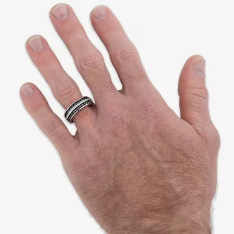 Midnight Black Mens 1 CT. T.W. Natural Diamond 10K White Gold Wedding Band