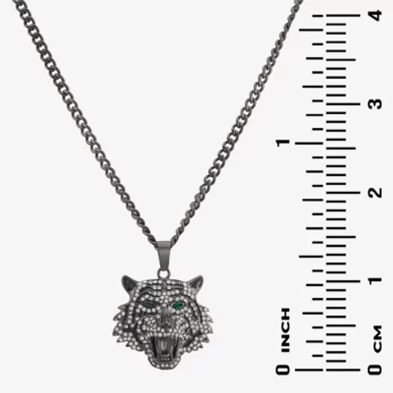 Mens Green Cubic Zirconia Stainless Steel Hypoallergenic 26 Inch Pendant Necklace