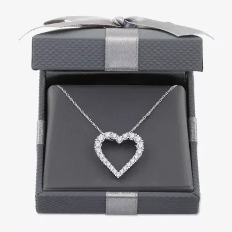 Womens 1 CT. T.W. Lab Grown White Diamond Sterling Silver Heart 18 Inch Pendant Necklace