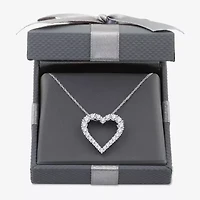 Womens 1 CT. T.W. Lab Grown White Diamond Sterling Silver Heart 18 Inch Pendant Necklace