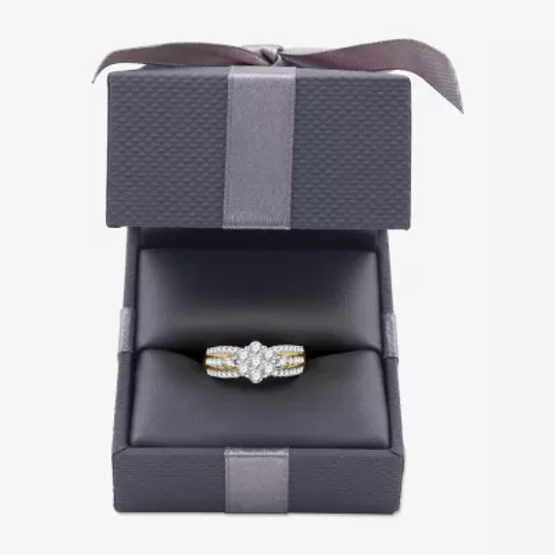 Womens 1 CT. T.W. Lab Grown White Diamond 14K Gold Over Silver Sterling Flower Side Stone Cocktail Ring