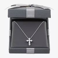 Womens 1/2 CT. T.W. Lab Grown White Diamond Sterling Silver Or 14K Gold Over Cross Pendant Necklace