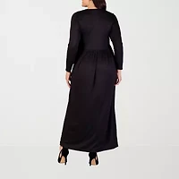 24seven Comfort Apparel Womens Plus Long Sleeve Maxi Dress