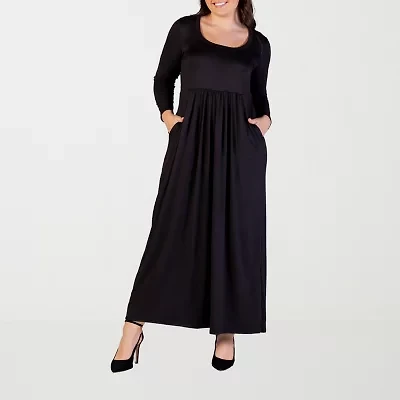 24seven Comfort Apparel Womens Plus Long Sleeve Maxi Dress