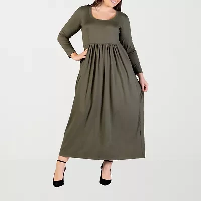 24seven Comfort Apparel Womens Plus Long Sleeve Maxi Dress