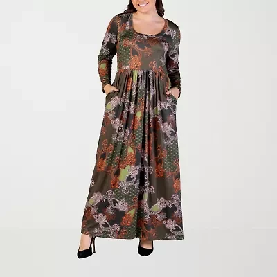 24seven Comfort Apparel Womens Long Sleeve Plus Maxi Dress
