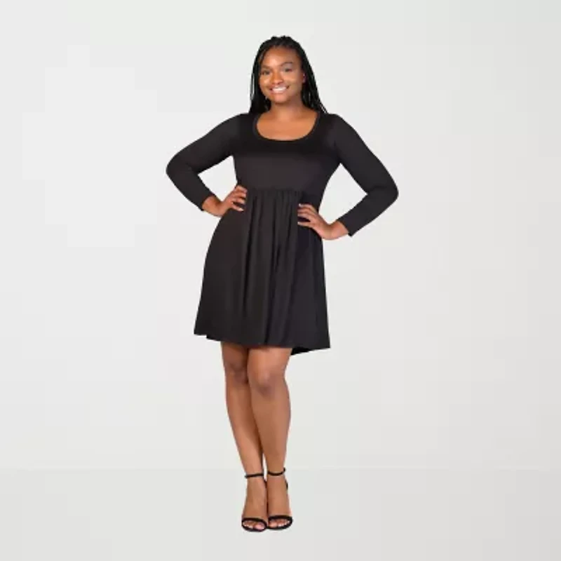 24seven Comfort Apparel Womens Plus Long Sleeve A-Line Dress