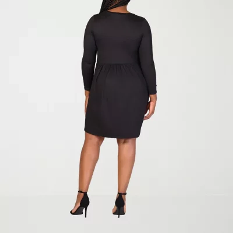 24seven Comfort Apparel Womens Plus Long Sleeve A-Line Dress