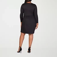 24seven Comfort Apparel Womens Plus Long Sleeve A-Line Dress