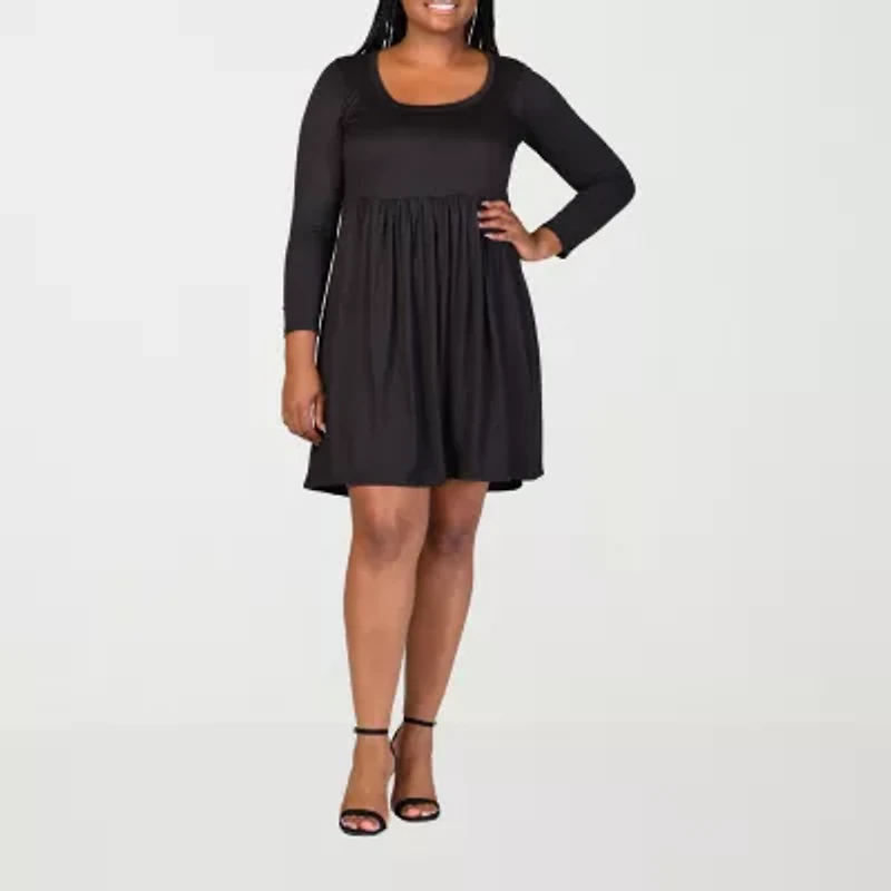 24seven Comfort Apparel Womens Plus Long Sleeve A-Line Dress