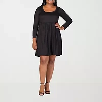 24seven Comfort Apparel Womens Plus Long Sleeve A-Line Dress