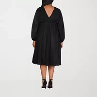 24seven Comfort Apparel Womens Long Sleeve Midi Plus A-Line Dress