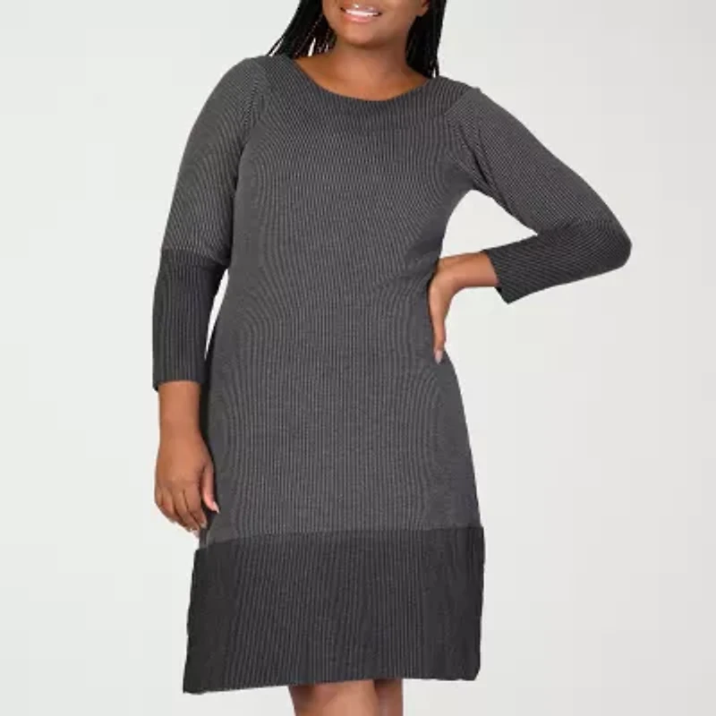 24seven Comfort Apparel Womens Plus Long Sleeve Sweater Dress