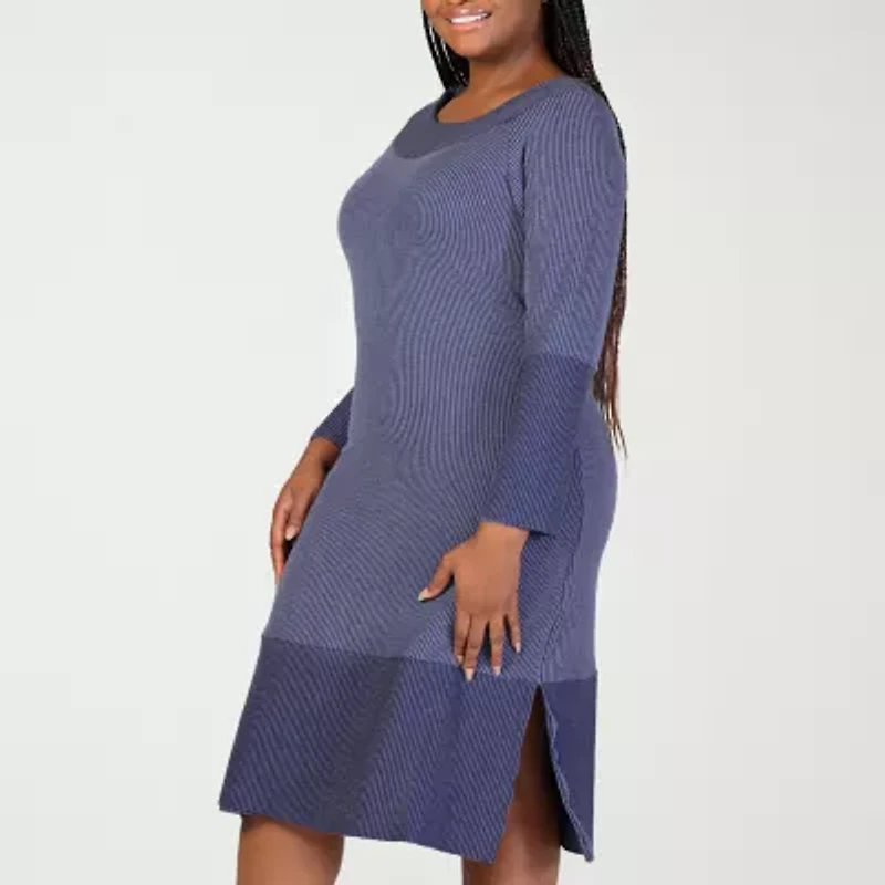24seven Comfort Apparel Womens Plus Long Sleeve Sweater Dress