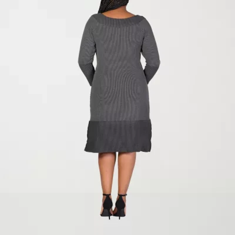 24seven Comfort Apparel Womens Plus Long Sleeve Sweater Dress