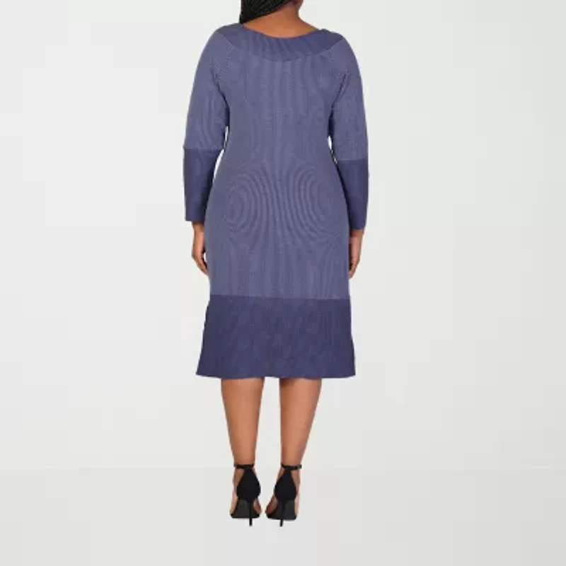 24seven Comfort Apparel Womens Plus Long Sleeve Sweater Dress