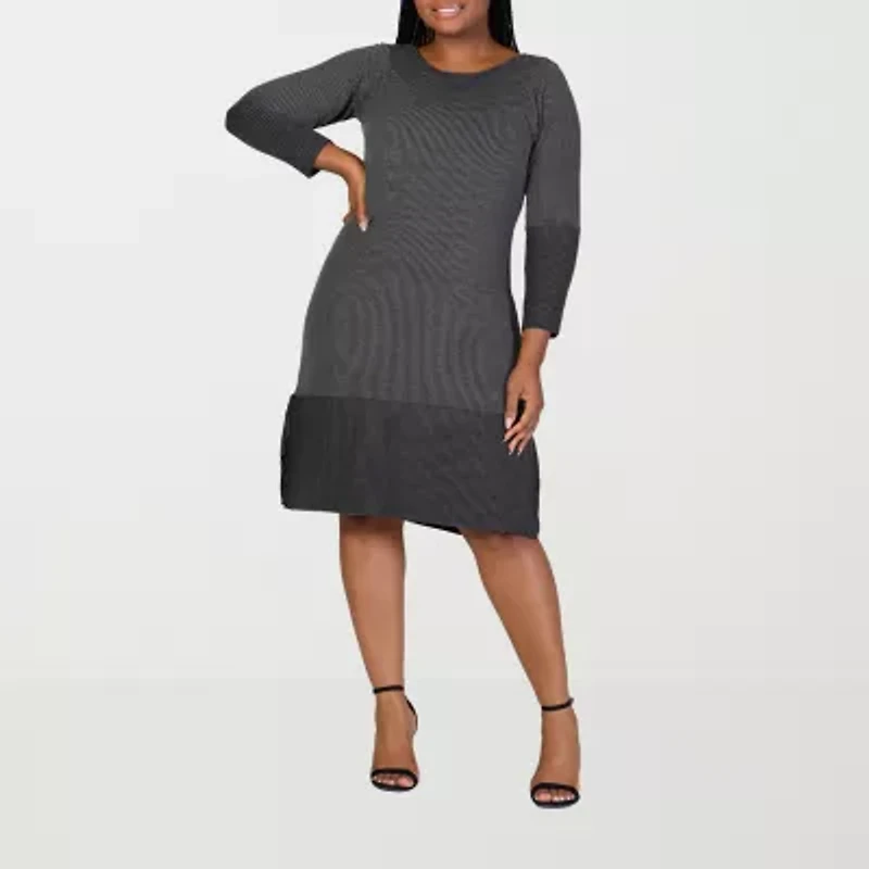 24seven Comfort Apparel Womens Plus Long Sleeve Sweater Dress