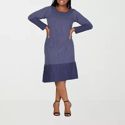 24seven Comfort Apparel Womens Plus Long Sleeve Sweater Dress