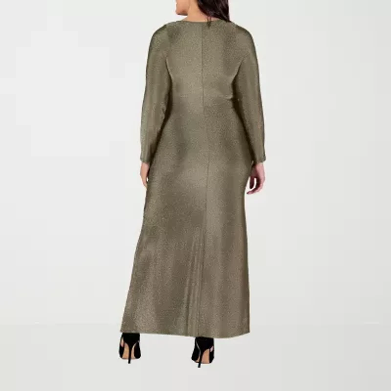 24seven Comfort Apparel Womens Plus Long Sleeve Maxi Dress