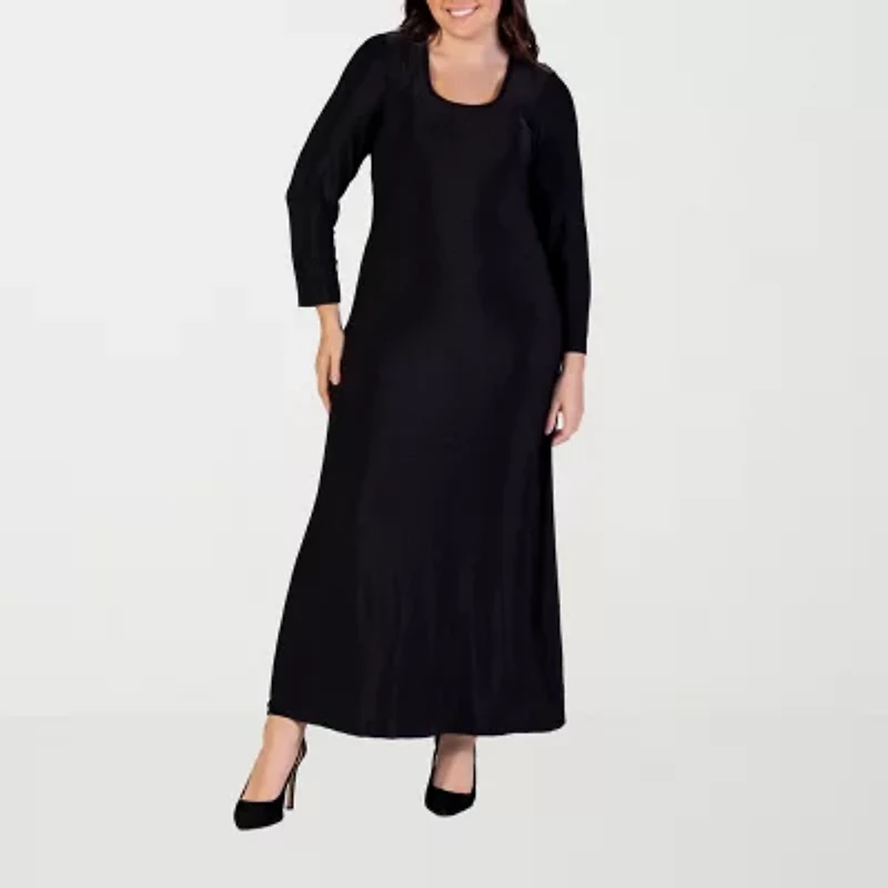 24seven Comfort Apparel Womens Long Sleeve Plus Maxi Dress