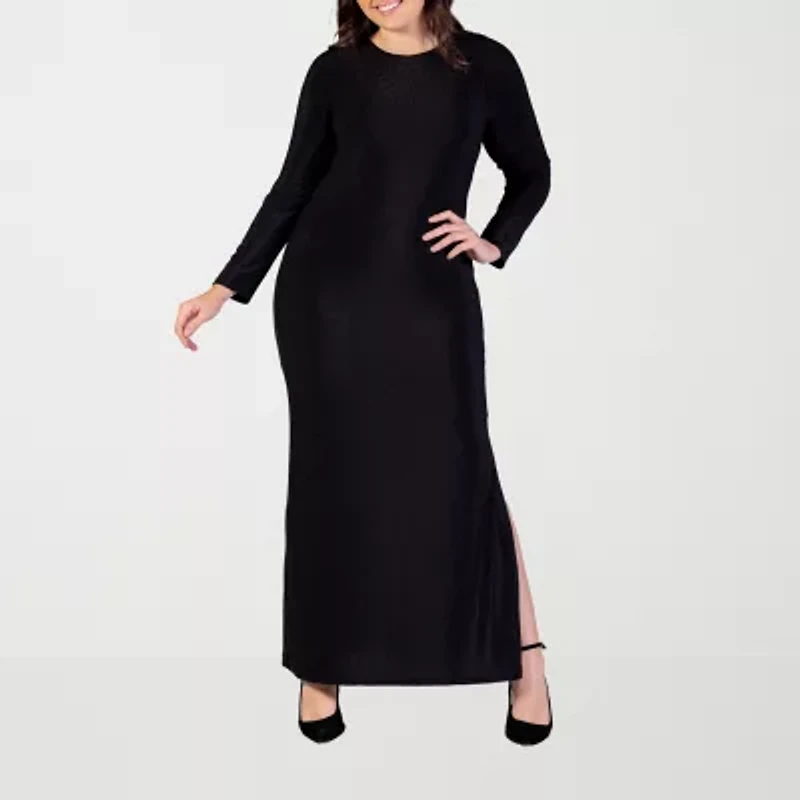 24seven Comfort Apparel Womens Long Sleeve Plus Maxi Dress