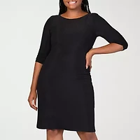 24seven Comfort Apparel Womens Elbow Sleeve Plus A-Line Dress