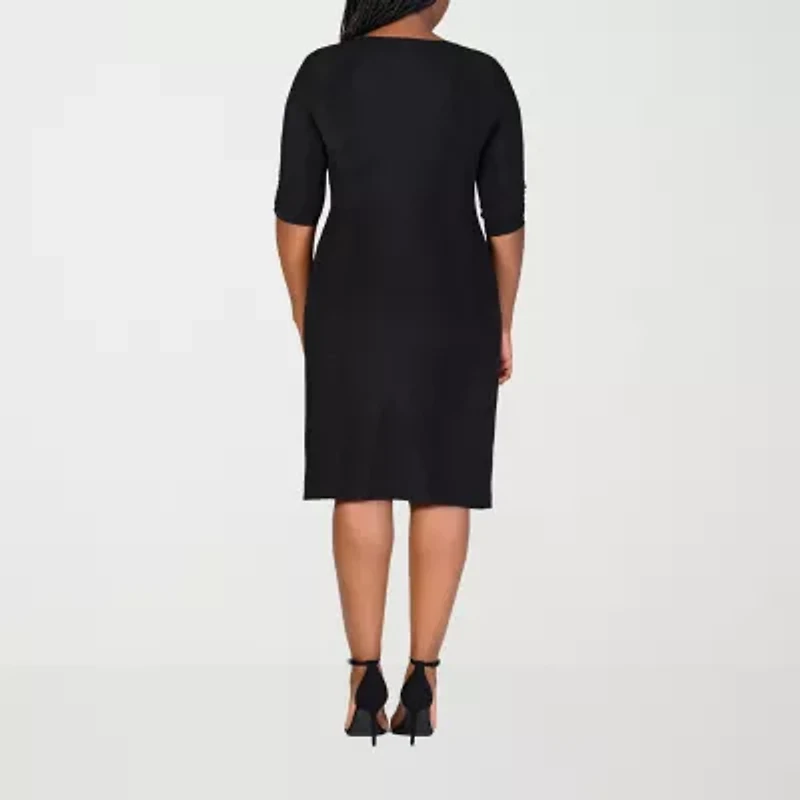 24seven Comfort Apparel Womens Elbow Sleeve Plus A-Line Dress