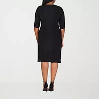 24seven Comfort Apparel Womens Elbow Sleeve Plus A-Line Dress