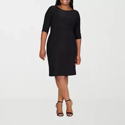 24seven Comfort Apparel Womens Elbow Sleeve Plus A-Line Dress