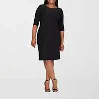 24seven Comfort Apparel Womens Elbow Sleeve Plus A-Line Dress