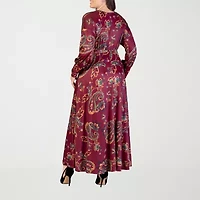24seven Comfort Apparel Womens Long Sleeve Paisley Plus Maxi Dress