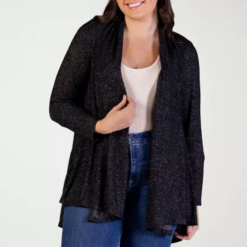 24seven Comfort Apparel Womens Long Sleeve Open Front Plus Cardigan