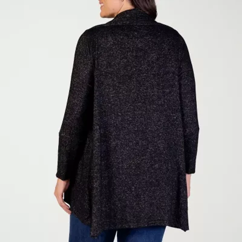 24seven Comfort Apparel Womens Long Sleeve Open Front Plus Cardigan
