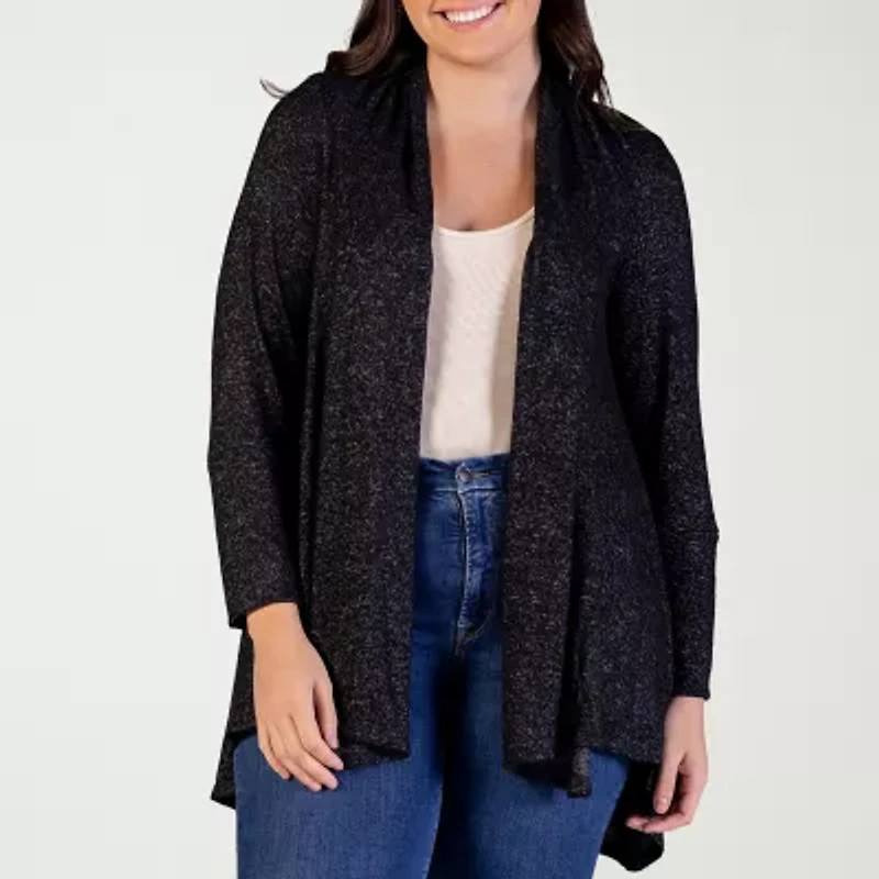 24seven Comfort Apparel Womens Long Sleeve Open Front Plus Cardigan