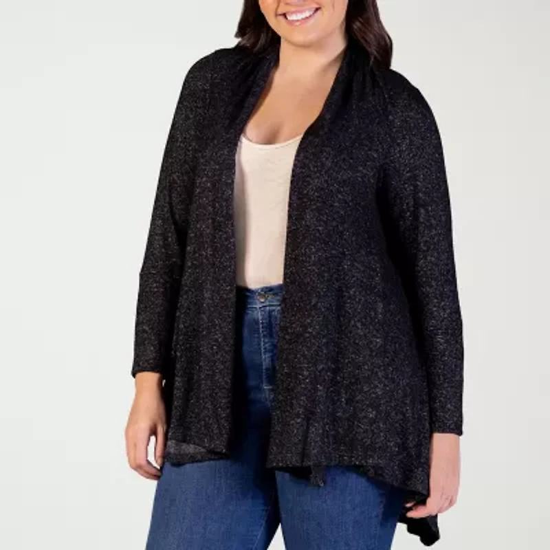 24seven Comfort Apparel Womens Long Sleeve Open Front Plus Cardigan