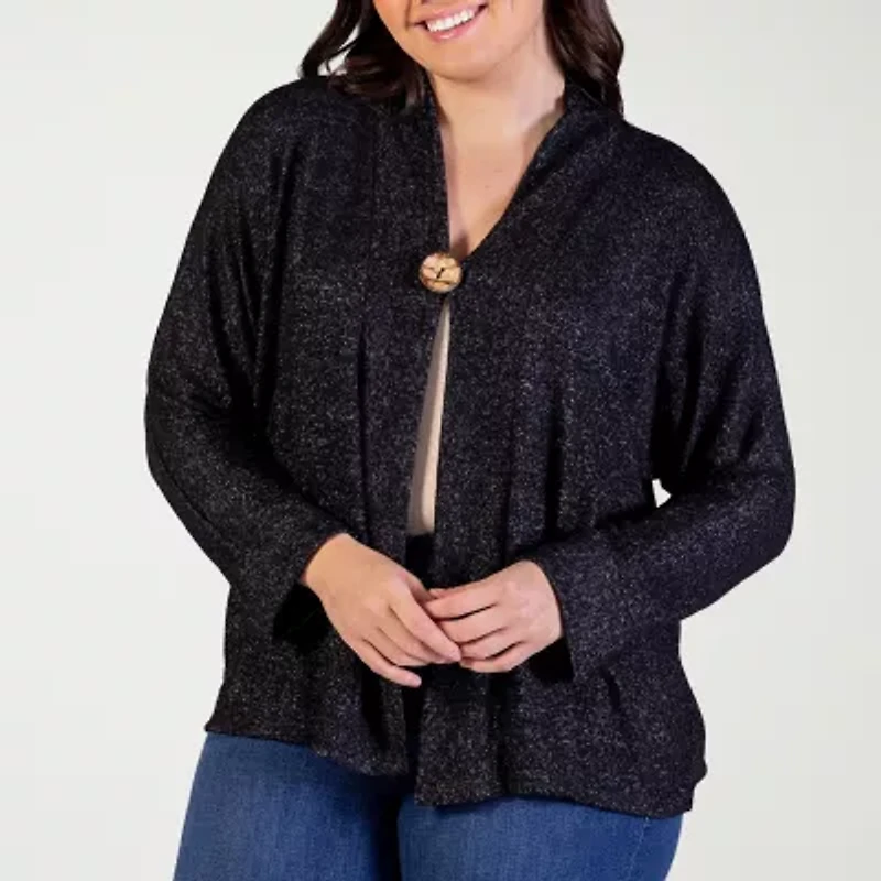 24seven Comfort Apparel Womens V Neck Long Sleeve Button Plus Cardigan