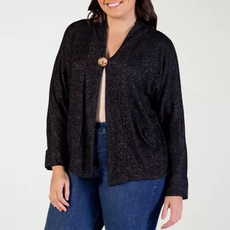24seven Comfort Apparel Womens V Neck Long Sleeve Button Plus Cardigan