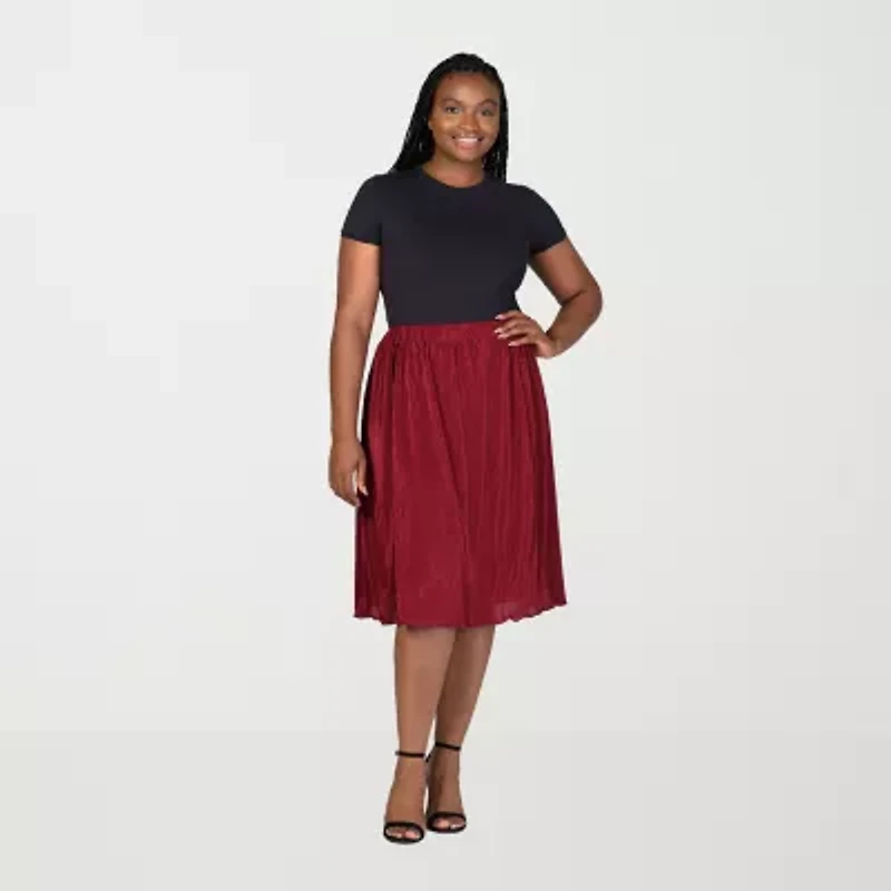 24seven Comfort Apparel Womens Plus Midi A-Line Skirt