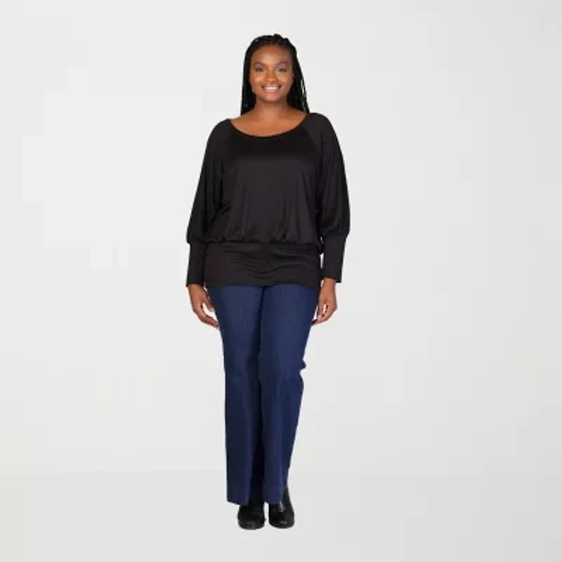 24seven Comfort Apparel Womens Scoop Neck Long Sleeve Plus Blouse