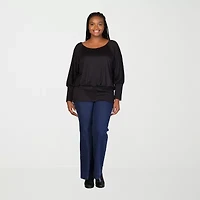 24seven Comfort Apparel Womens Scoop Neck Long Sleeve Plus Blouse