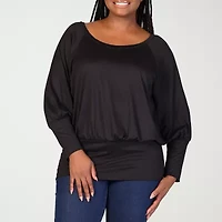 24seven Comfort Apparel Womens Scoop Neck Long Sleeve Plus Blouse